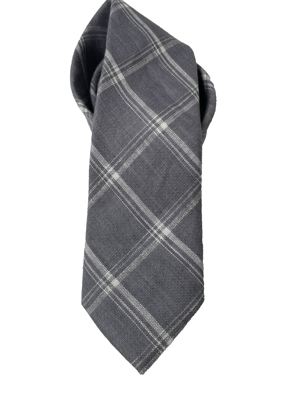 The Tie Bar Gray White Plaid Linen Skinny Tie Handmade 58" x 2.5" Modern